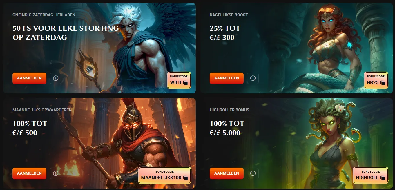 Hadesbet Casino wekelijkse bonusacties Hadesbet Casino wekelijkse bonussen met herlaadacties, 50 FS per storting, highroller bonus en maandelijkse boosts