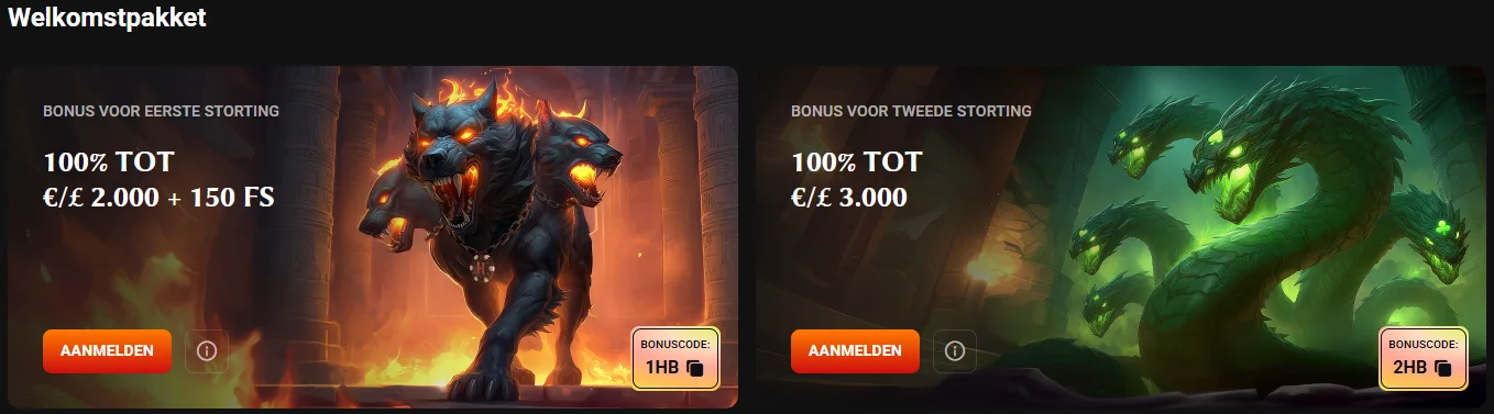 Hadesbet Casino welkomstpakket bonus acties Hadesbet Casino welkomstpakket met 100% bonus tot € 2.000 + 150 gratis spins en tweede stortingsbonus